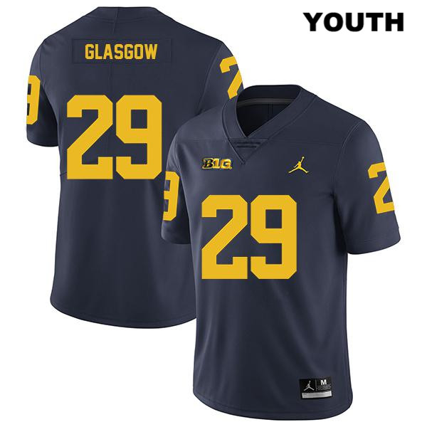 Youth NCAA Michigan Wolverines Jordan Glasgow #29 Navy Jordan Brand Authentic Stitched Legend Football College Jersey KS25G67KZ